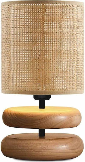 GloboStar Kloo Wood Table Lamp for Socket E14 with Brown Shade and Base