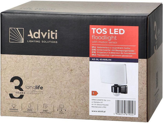 Adviti Waterproof Solar LED Flood Light 30W Natural White 4000K with Motion Sensor IP65