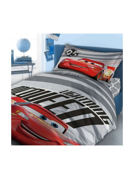 Dimcol Sheet Set Single Cotton Cars Mcqueen 873 Red 160x240cm 3pcs