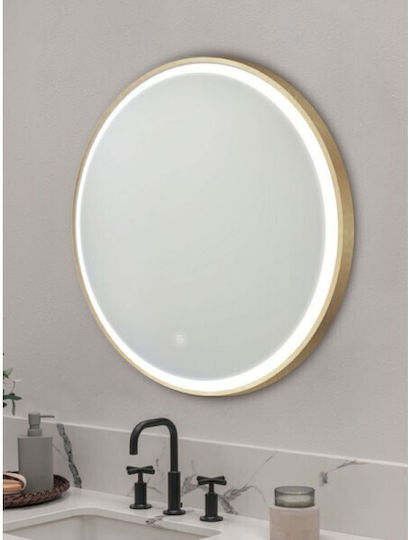 Kolossos Oglindă de Baie Rotundă Lumini LED 80x80cm Auriu