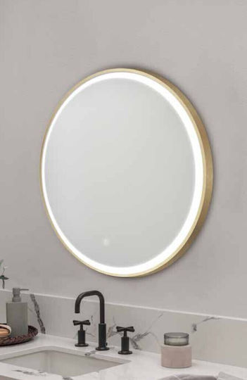 Kolossos Oglindă de Baie Rotundă Lumini LED 80x80cm Auriu