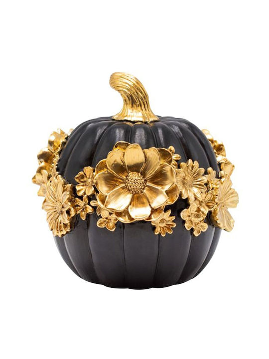Decorative Pumpkin with Flowers Polyresin Black-Gold 14.8x14.4x14.2cm