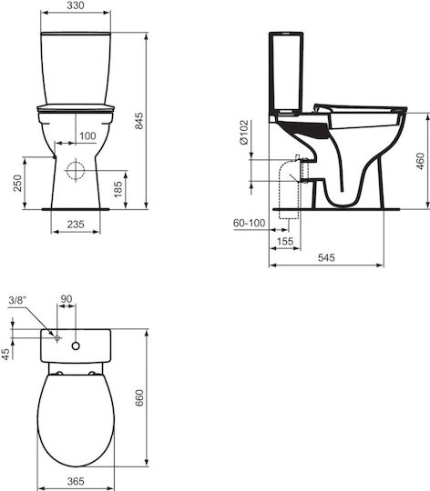 Ideal Standard Eurovit Wall Mounted Plastic High Pressure Rectangular Toilet Flush Tank White