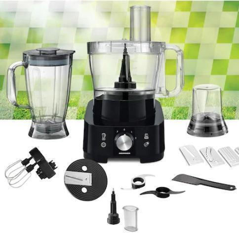 Heinner Multifunctional Food Processor 1000W with Pot 3.5lt and Jug Blender Black