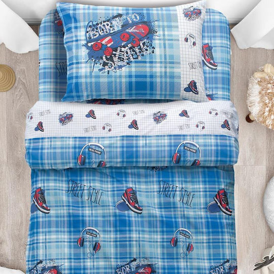 Makis Tselios Home Kids Duvet Set Single with Pillowcase Skate Blue 160x240cm