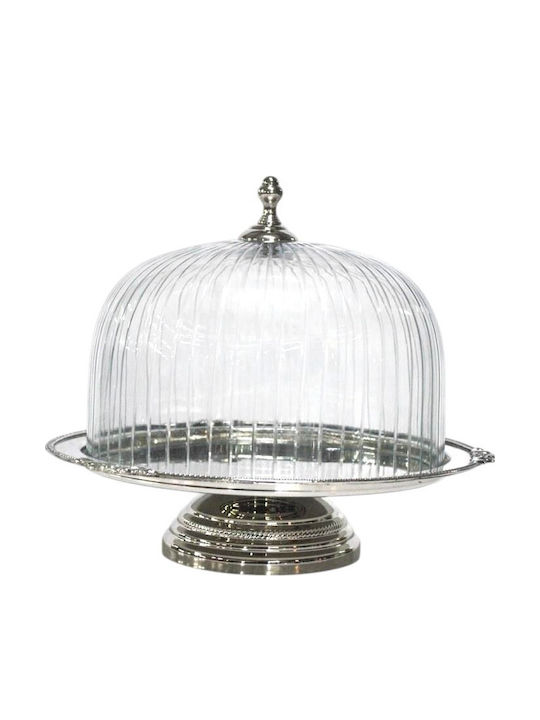 Karvounis Kuchenständer Metallisch mit Deckel & Fuß Silber 23x23x21.5cm