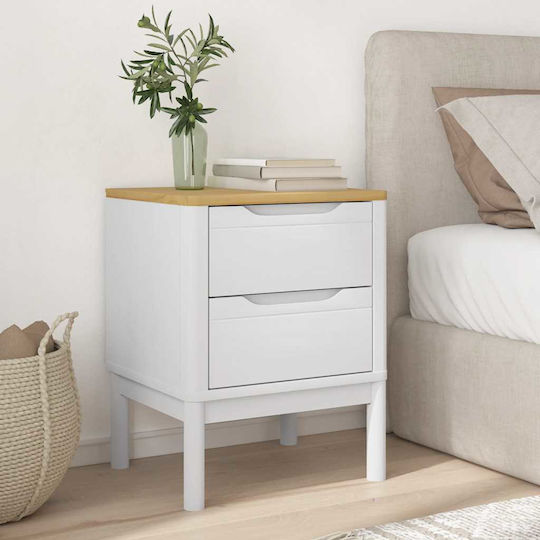 Bedside Table Made of Solid White Wood 45x39x57cm