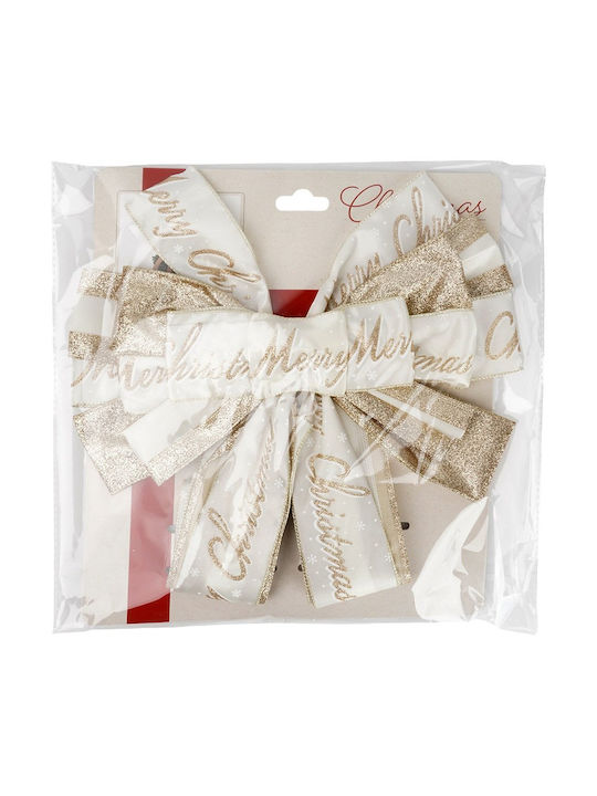 Top Bow Illuminated Fabric Ecru 33x130cm with Glitter