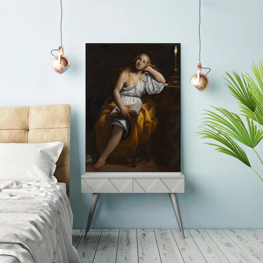 Πίνακας Mary Magdalen Long Wavy Blonde Hair Seated Leaning Her Pl Upper Arm On A Table Heavy Turned Leg; Mary Wears A White Gown Exposing Her Pr Breast Arm A Loop Gold Fabric Around Her Lap 115x170