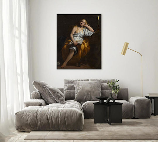 Πίνακας Mary Magdalen Long Wavy Blonde Hair Seated Leaning Her Pl Upper Arm On A Table Heavy Turned Leg; Mary Wears A White Gown Exposing Her Pr Breast Arm A Loop Gold Fabric Around Her Lap 100x150