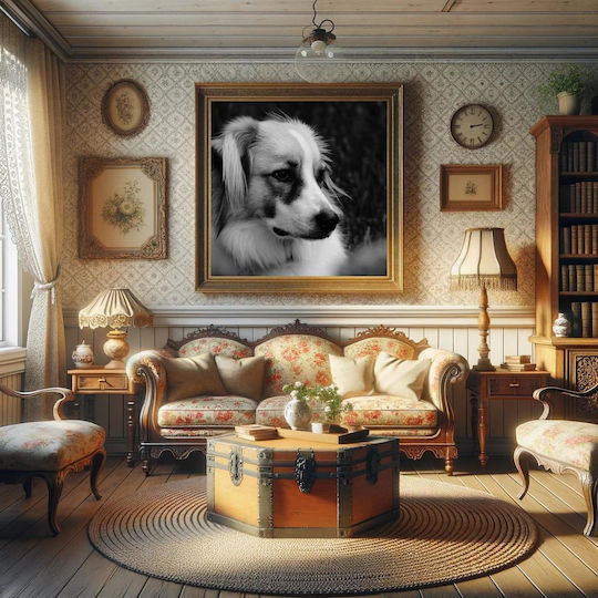 Πίνακας Contemplative Dog In Black White Στοχαστικός Σκύλος Ασπρόμαυρο 110x110