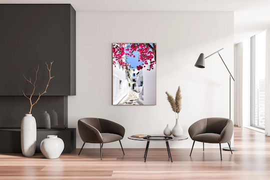 Painting Charming White Alley Vibrant Pink Flowers 100x150