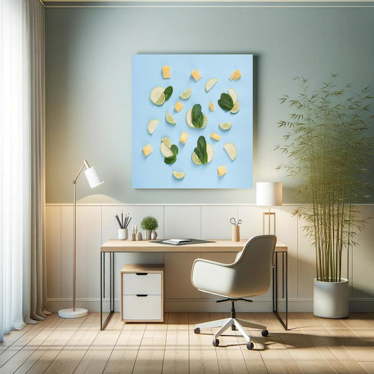 Πίνακας Fresh Fruit Mint On Blue Background Φρέσκα Φρούτα Μέντα Μπλε Φόντο 110x110