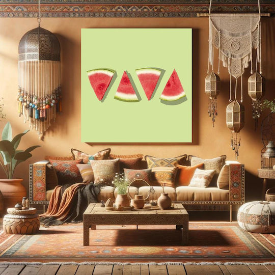 Πίνακας Watermelon Slices On Green Background Φέτες Καρπούζι Πράσινο Φόντο 110x110