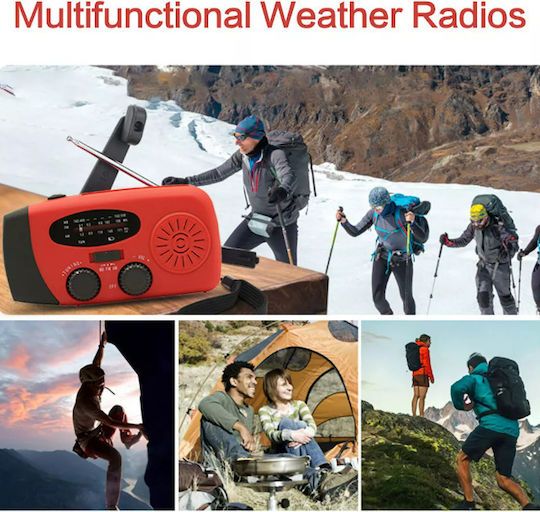 Radio Portabil Multifuncțional 3 în 1 Zola Lanternă LED SOS Solar Încărcare Manuală USB Funcție de Încărcare a Telefonului Mobil Impermeabil 2000 mAh AM FM 130 x 60 x 45 mm Negru Roșu