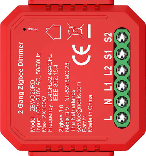 Nedis Zigbee 3.0 200w Smart Switch Dual Dimmer Red