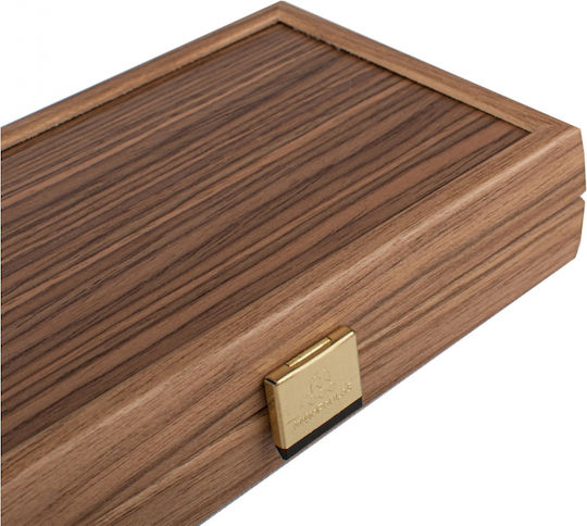 Manopoulos Walnut Wooden Checkers & Dice Set for Backgammon Handmade Red / Brown 20cm