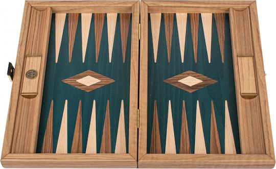 Manopoulos Walnut Wooden Checkers & Dice for Backgammon Handmade Green 20cm