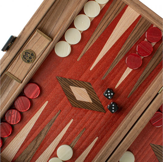 Manopoulos Walnut Wooden Checkers & Dice for Backgammon Handmade Red 20cm