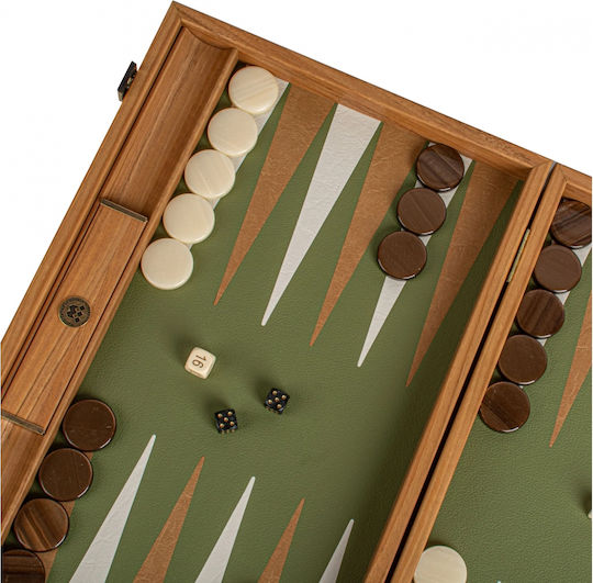 Manopoulos Leatherette Wooden Checkers & Dice Set for Backgammon Handmade Green / Yellow