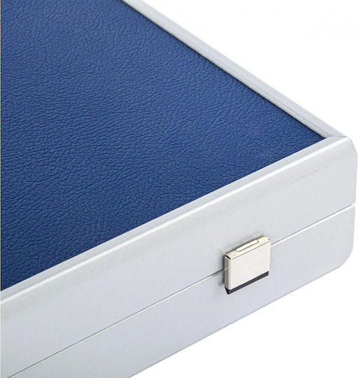 Manopoulos Leatherette Set Wooden Checkers & Dice for Backgammon Handmade Blue / White