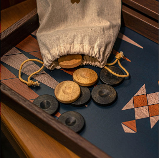 Manopoulos Wooden Checkers & Dice Set for Backgammon Handmade