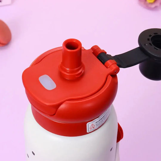Rostfreier Stahl Kinder Trinkflasche Thermos mit Stroh Rot 650ml