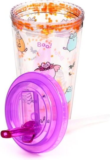 Pusheen Plastic Kids Water Bottle Halloween Thermos with Straw Multicolour 500ml