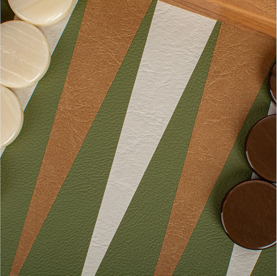 Manopoulos Leatherette Wooden Checkers & Dice Set for Backgammon Handmade Green / Yellow