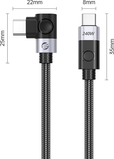 Orico Angle (90°) Cable USB-C Male - USB-C 240W PD Black 0.5m