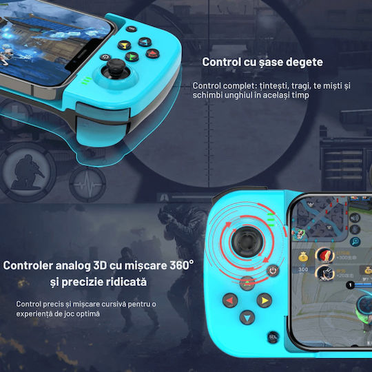 Gamepad Controler Gaming Android Telefon iOS PC PS Nintendo Bluetooth 5.0 Wireless Albastru Roșu