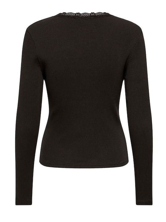 Only Women's Cotton Long Sleeve Blouse with V-Neck Chocolate Torte Dark Brown