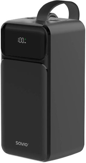 Savio BA-14 Power Bank 50000mAh 20W mit 2 USB-A Ausgangsanschlüsse und 2 USB-C Ausgangsanschlüsse Schwarz