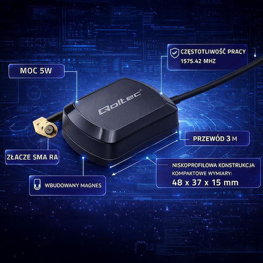 Qoltec Antenă GPS Glonass Bază Magnetică Omnidirecțională 28dbi Sma Ra