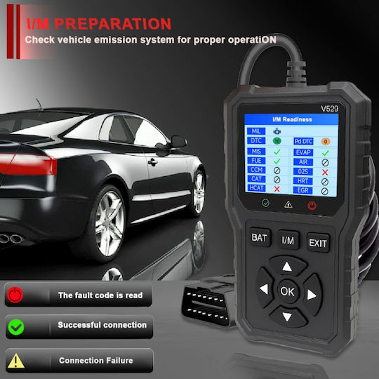 Obd2 Auto Diagnostic Tester Foxsur V529 Battery Test Dtc Lookup 10 Languages Engine Codes O2 Sensor Evap Freeze Frame I M Black