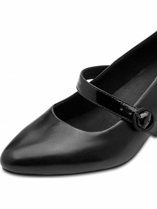 Leather Heels with Strap & Medium Heel Black