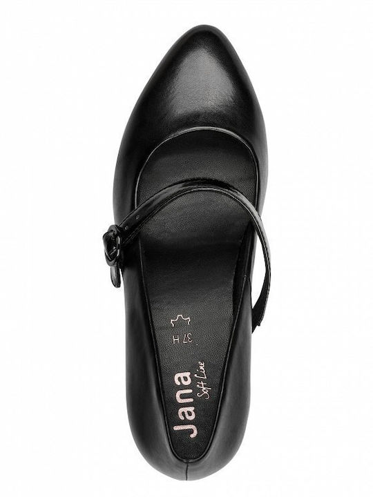 Leather Heels with Strap & Medium Heel Black