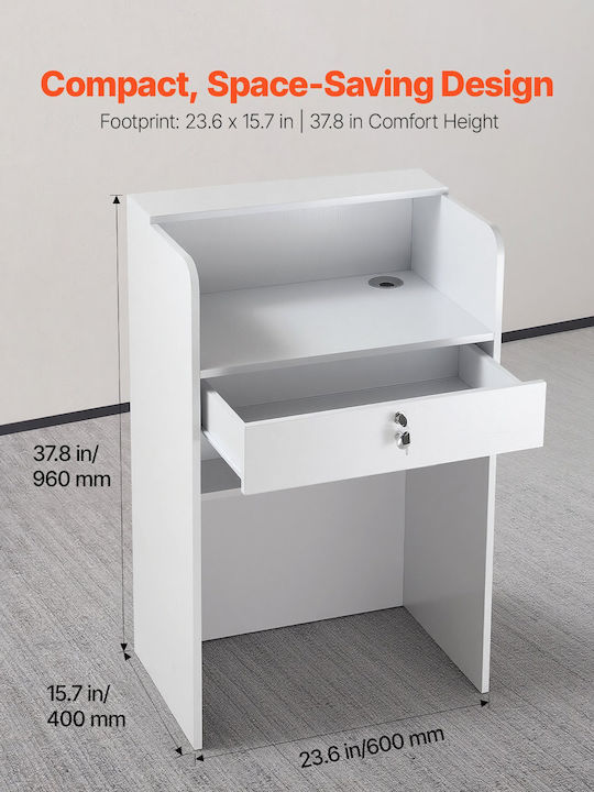 Γραφείο Υπολογιστή Ξύλινο Λευκός 60x40x96εκ.