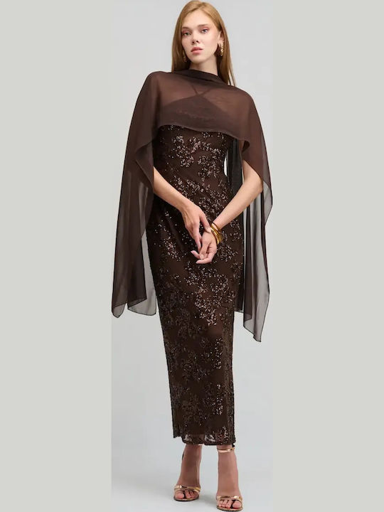 Summer Midi Evening Dress Strapless Brown