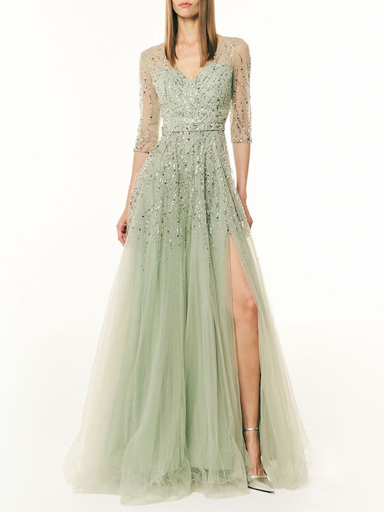 Forel Maxi Evening Dress with Tulle & Mesh Veraman