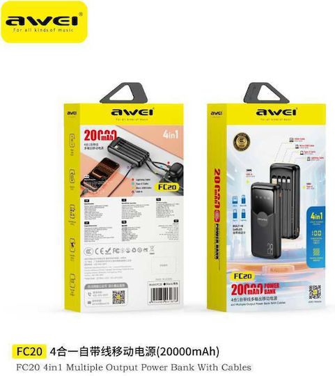Awei FC20 Power Bank 20000mAh 22.5W with USB-A Port and USB-C Port Black