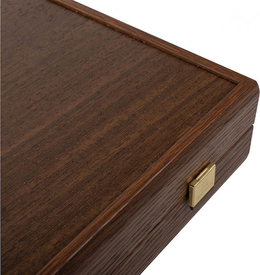 Manopoulos Wenge Wooden Checkers & Dice for Backgammon Handmade Brown 17cm