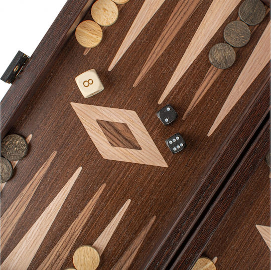 Manopoulos Wooden Checkers & Dice Set for Backgammon Handmade 17cm