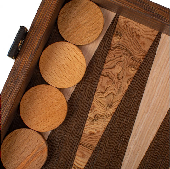 Manopoulos Wenge Wooden Checkers & Dice for Backgammon Handmade Brown 17cm