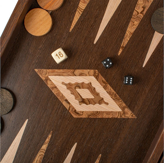 Manopoulos Wenge Wooden Checkers & Dice for Backgammon Handmade Brown 17cm