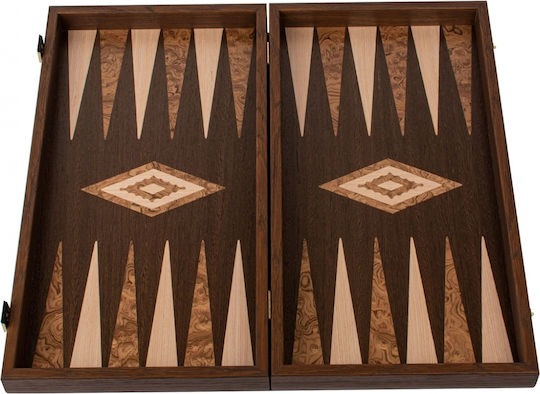 Manopoulos Wenge Wooden Checkers & Dice for Backgammon Handmade Brown 17cm