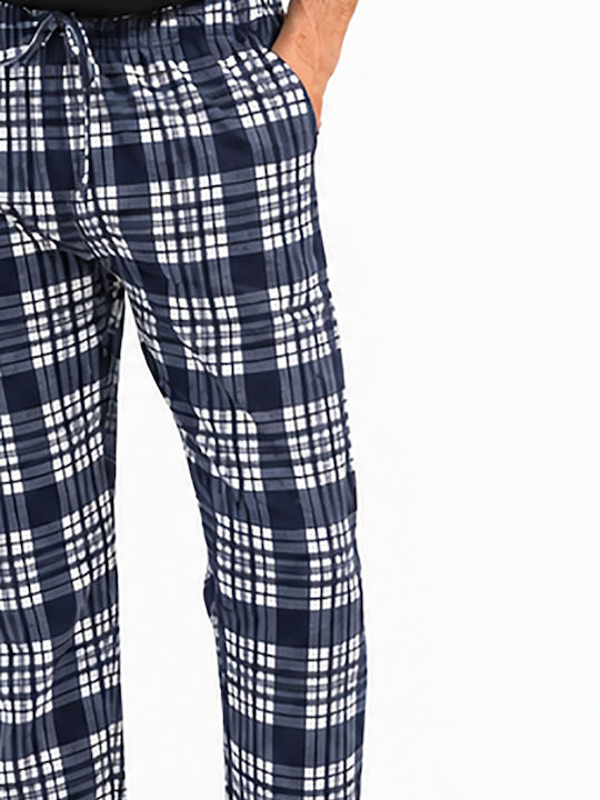 Vienetta Secret Summer Checked Men's Pyjamas Pants Navy Blue