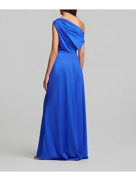 Summer Maxi Dress for Wedding Christening Satin Blue