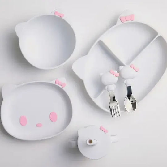 Baby Cloud Silicone Feeding Set with Anti-Slip Base White 2 Pieces