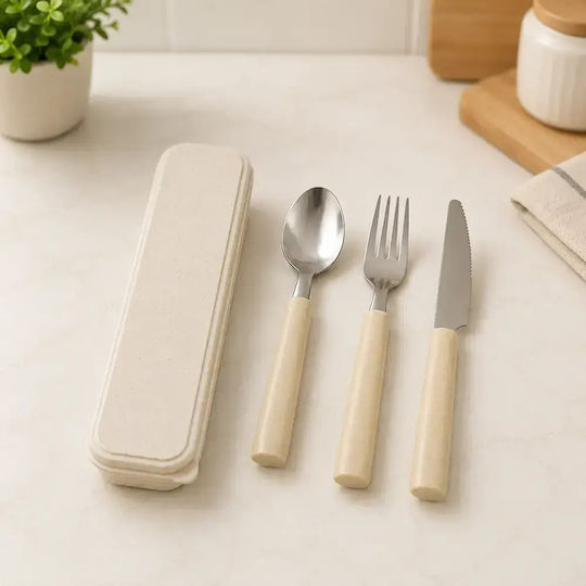 Pandaboo Baby Set with Fork in Case Light Blue 2 Pieces